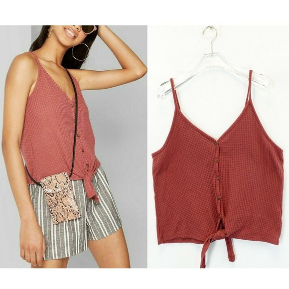 WILD FABLE Women's Red‎ Nude Top Blouse XL Button Front Sleeveless Strappy Tie - Picture 1 of 12